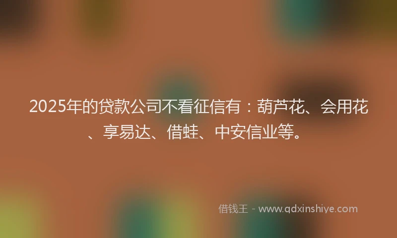 2025年的贷款公司不看征信有：葫芦花、会用花、享易达、借蛙、中安信业等。