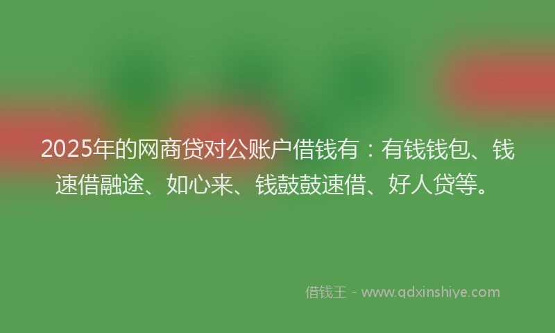 2025年的网商贷对公账户借钱有：有钱钱包、钱速借融途、如心来、钱鼓鼓速借、好人贷等。