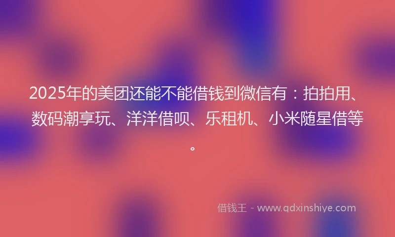 2025年的美团还能不能借钱到微信有：拍拍用、数码潮享玩、洋洋借呗、乐租机、小米随星借等。