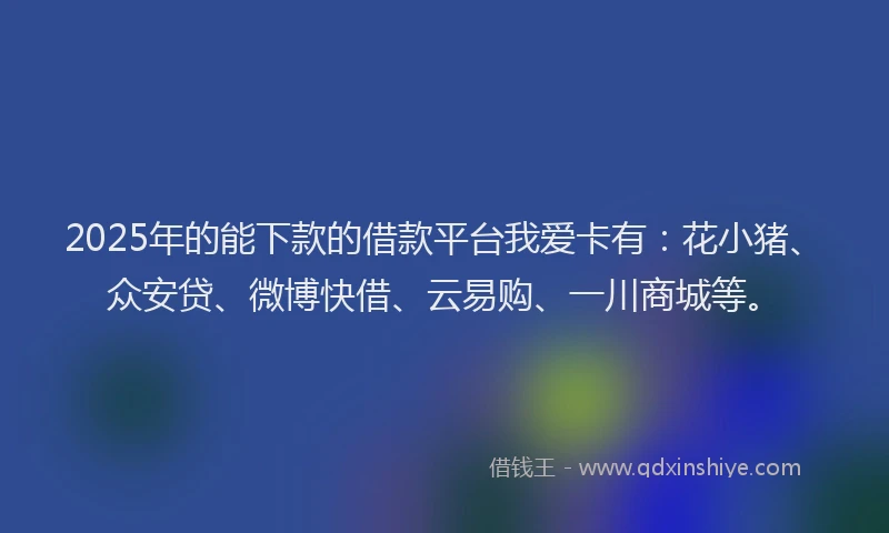 2025年的能下款的借款平台我爱卡有：花小猪、众安贷、微博快借、云易购、一川商城等。