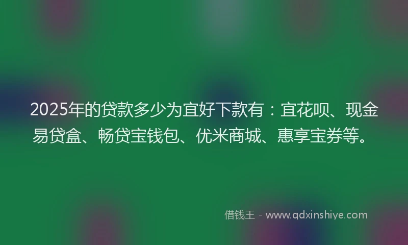 2025年的贷款多少为宜好下款有:宜花呗、现金易贷盒、畅贷宝钱包、优米商城、惠享宝券等。