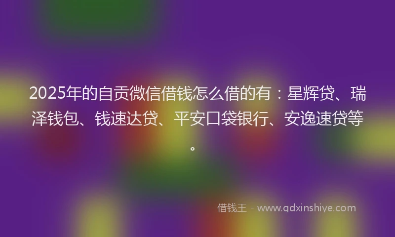 2025年的自贡微信借钱怎么借的有：星辉贷、瑞泽钱包、钱速达贷、平安口袋银行、安逸速贷等。