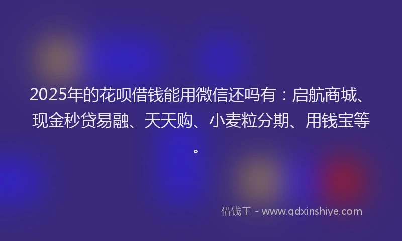 2025年的花呗借钱能用微信还吗有：启航商城、现金秒贷易融、天天购、小麦粒分期、用钱宝等。