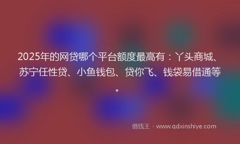 2025年的网贷哪个平台额度最高有：丫头商城、苏宁任性贷、小鱼钱包、贷你飞、钱袋易借通等。