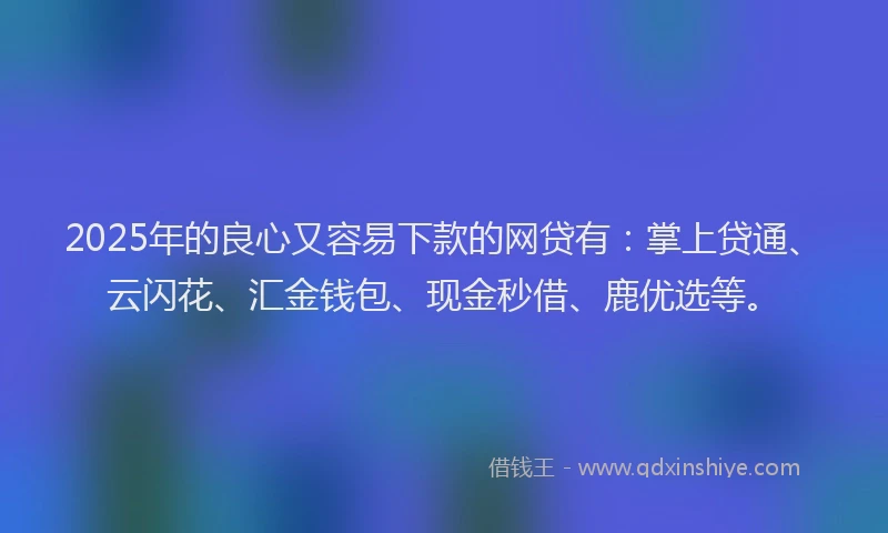 2025年的良心又容易下款的网贷有：掌上贷通、云闪花、汇金钱包、现金秒借、鹿优选等。
