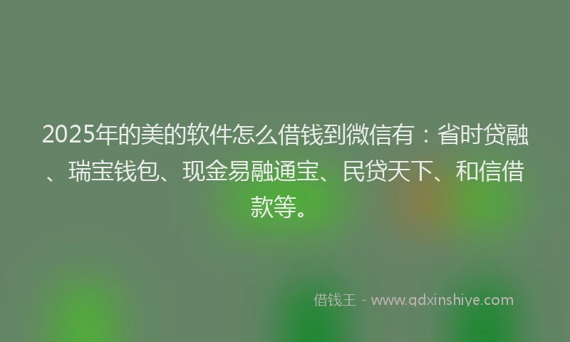 2025年的美的软件怎么借钱到微信有：省时贷融、瑞宝钱包、现金易融通宝、民贷天下、和信借款等。