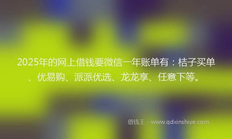 2025年的网上借钱要微信一年账单有：桔子买单、优易购、派派优选、龙龙享、任意下等。