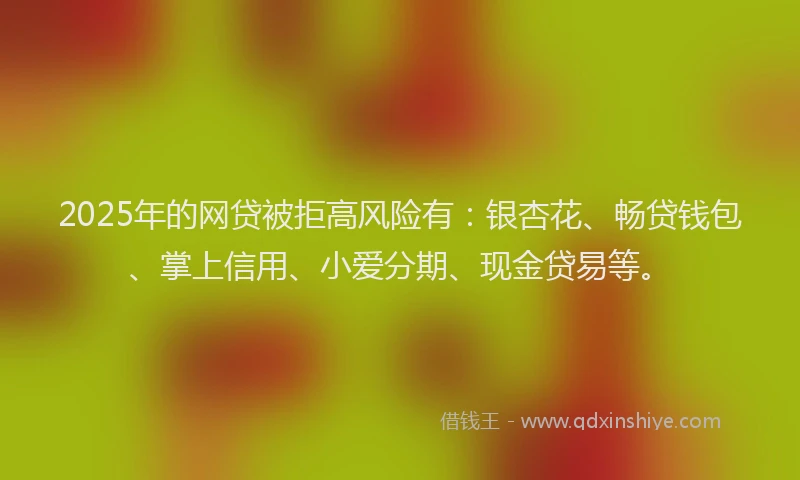 2025年的网贷被拒高风险有：银杏花、畅贷钱包、掌上信用、小爱分期、现金贷易等。
