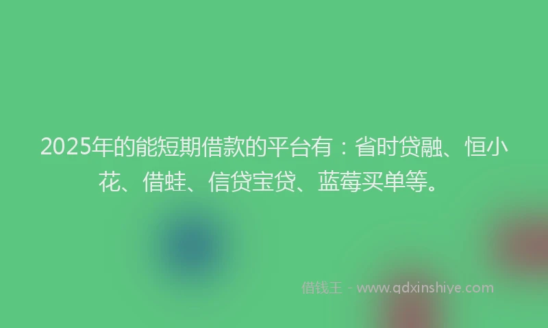 2025年的能短期借款的平台有:省时贷融、恒小花、借蛙、信贷宝贷、蓝莓买单等。