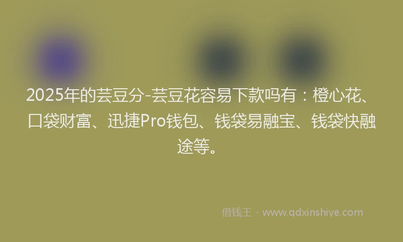 2025年的芸豆分-芸豆花容易下款吗有：橙心花、口袋财富、迅捷Pro钱包、钱袋易融宝、钱袋快融途等。