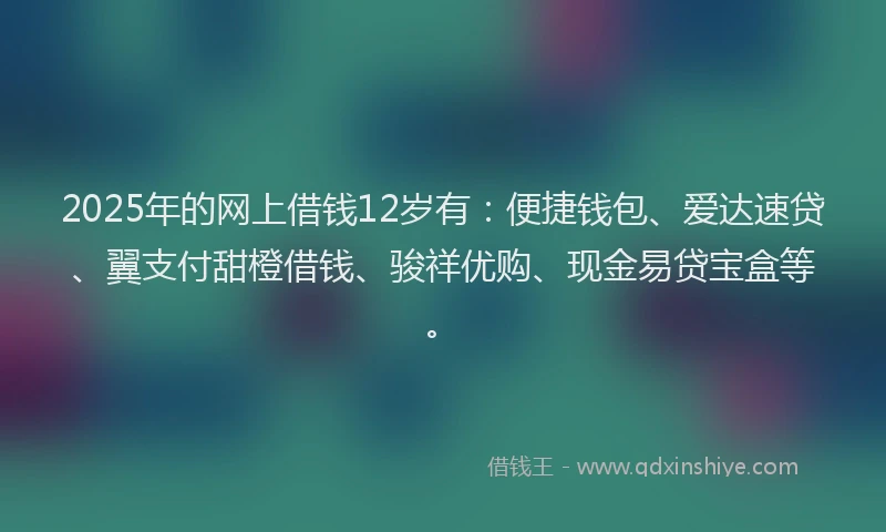 2025年的网上借钱12岁有：便捷钱包、爱达速贷、翼支付甜橙借钱、骏祥优购、现金易贷宝盒等。