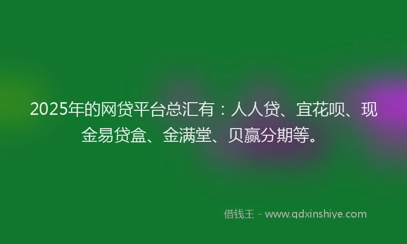 2025年的网贷平台总汇有：人人贷、宜花呗、现金易贷盒、金满堂、贝赢分期等。