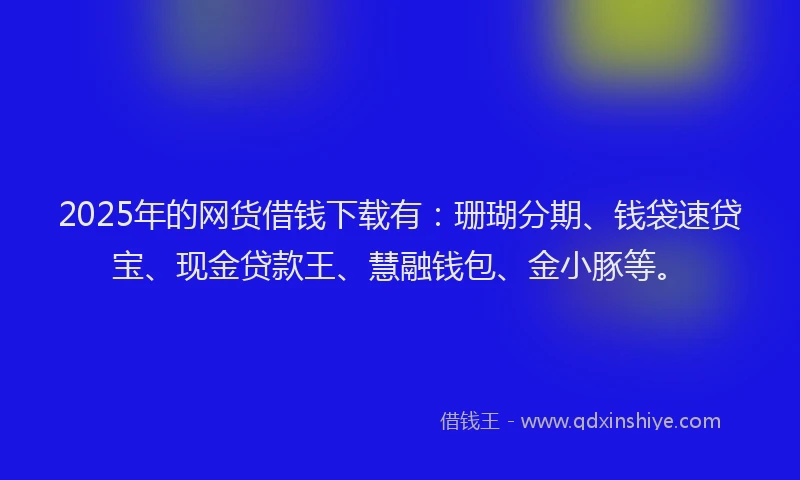 2025年的网货借钱下载有：珊瑚分期、钱袋速贷宝、现金贷款王、慧融钱包、金小豚等。