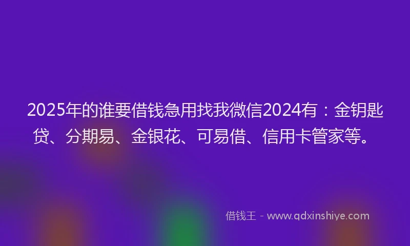 2025年的谁要借钱急用找我微信2024有：金钥匙贷、分期易、金银花、可易借、信用卡管家等。