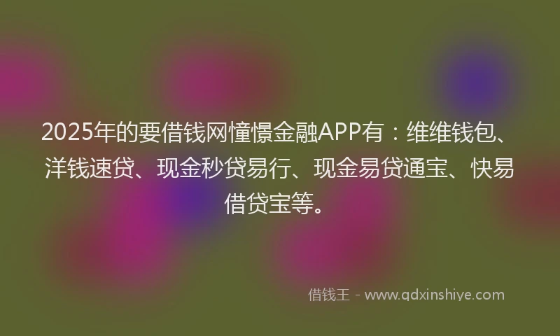 2025年的要借钱网憧憬金融APP有：维维钱包、洋钱速贷、现金秒贷易行、现金易贷通宝、快易借贷宝等。