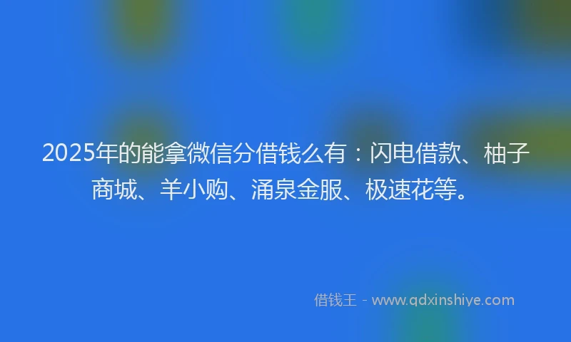 2025年的能拿微信分借钱么有：闪电借款、柚子商城、羊小购、涌泉金服、极速花等。