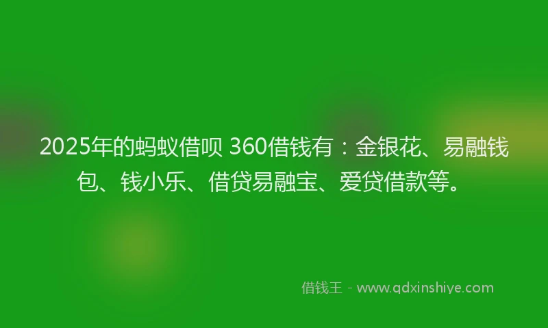 2025年的蚂蚁借呗 360借钱有：金银花、易融钱包、钱小乐、借贷易融宝、爱贷借款等。