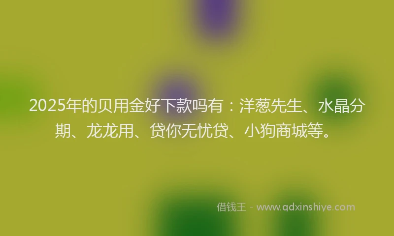 2025年的贝用金好下款吗有：洋葱先生、水晶分期、龙龙用、贷你无忧贷、小狗商城等。