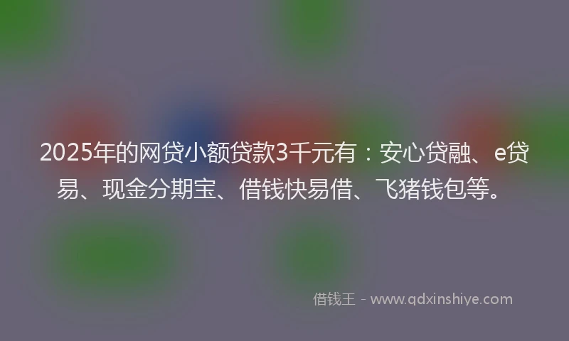 2025年的网贷小额贷款3千元有：安心贷融、e贷易、现金分期宝、借钱快易借、飞猪钱包等。