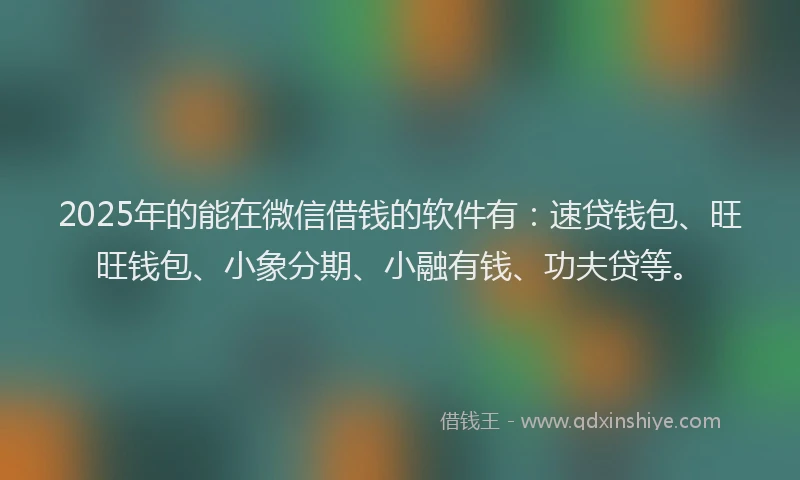 2025年的能在微信借钱的软件有：速贷钱包、旺旺钱包、小象分期、小融有钱、功夫贷等。