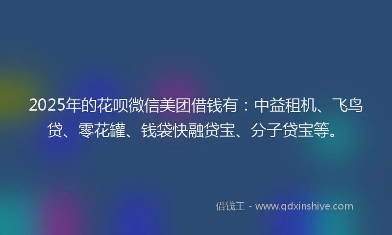 2025年的花呗微信美团借钱有：中益租机、飞鸟贷、零花罐、钱袋快融贷宝、分子贷宝等。