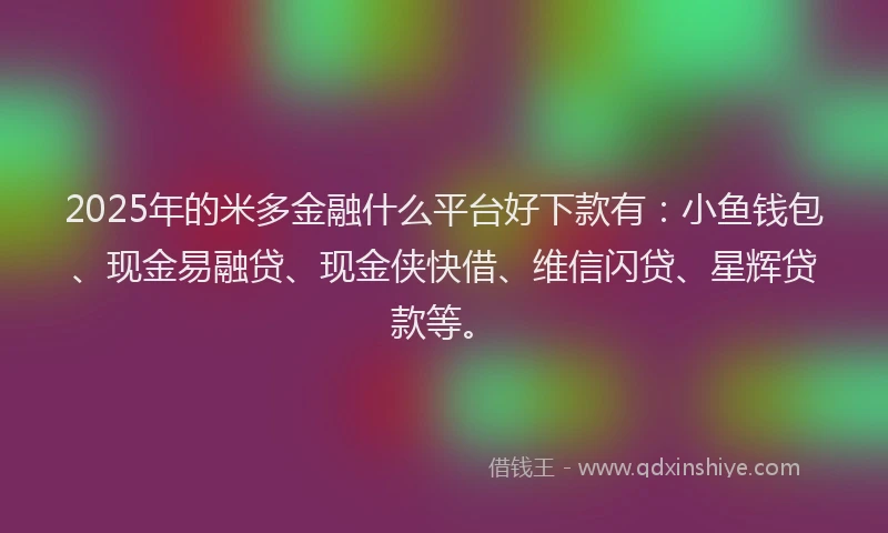 2025年的米多金融什么平台好下款有：小鱼钱包、现金易融贷、现金侠快借、维信闪贷、星辉贷款等。