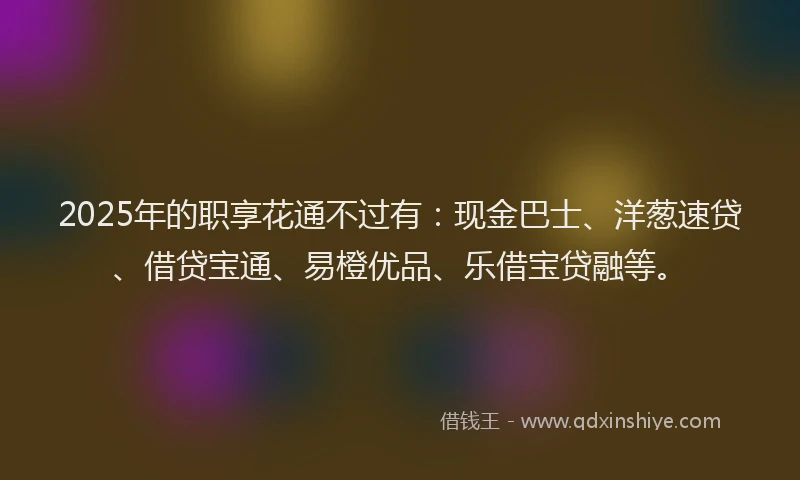 2025年的职享花通不过有：现金巴士、洋葱速贷、借贷宝通、易橙优品、乐借宝贷融等。
