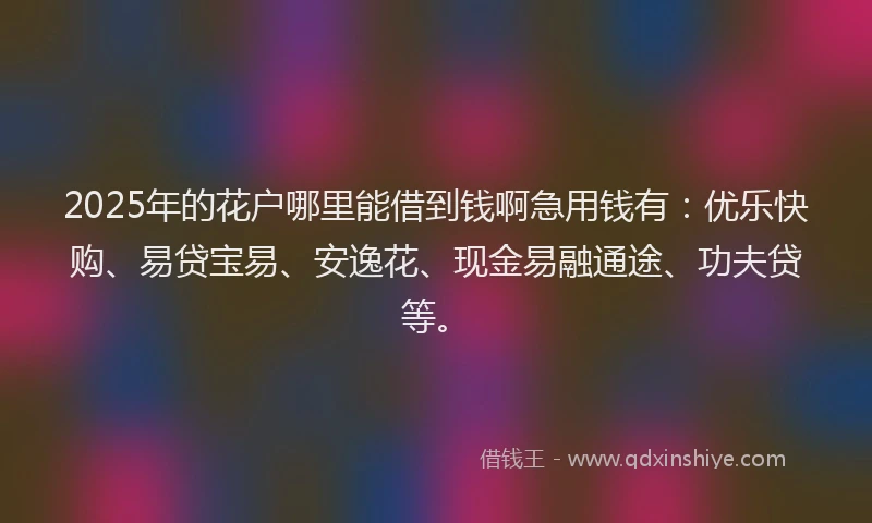 2025年的花户哪里能借到钱啊急用钱有：优乐快购、易贷宝易、安逸花、现金易融通途、功夫贷等。