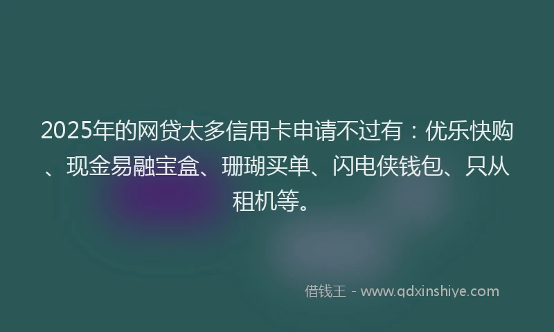 2025年的网贷太多信用卡申请不过有:优乐快购、现金易融宝盒、珊瑚买单、闪电侠钱包、只从租机等。