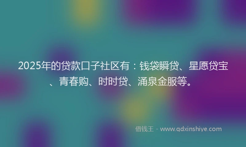 2025年的贷款口子社区有：钱袋瞬贷、星愿贷宝、青春购、时时贷、涌泉金服等。