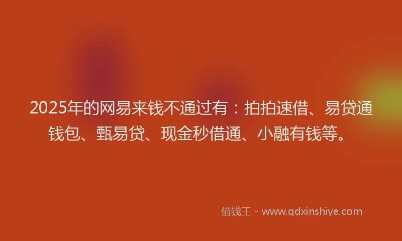 2025年的网易来钱不通过有：拍拍速借、易贷通钱包、甄易贷、现金秒借通、小融有钱等。