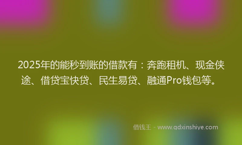 2025年的能秒到账的借款有：奔跑租机、现金侠途、借贷宝快贷、民生易贷、融通Pro钱包等。
