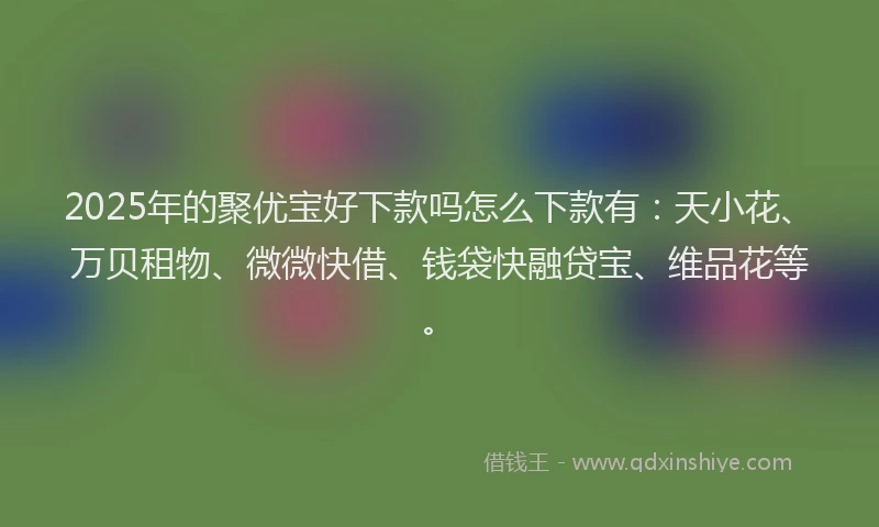 2025年的聚优宝好下款吗怎么下款有：天小花、万贝租物、微微快借、钱袋快融贷宝、维品花等。