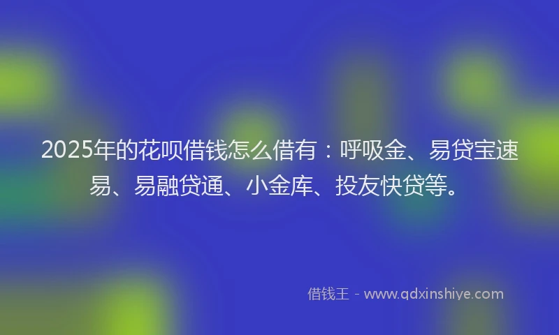 2025年的花呗借钱怎么借有：呼吸金、易贷宝速易、易融贷通、小金库、投友快贷等。