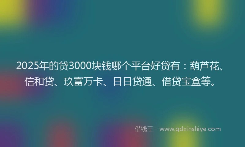 2025年的贷3000块钱哪个平台好贷有：葫芦花、信和贷、玖富万卡、日日贷通、借贷宝盒等。