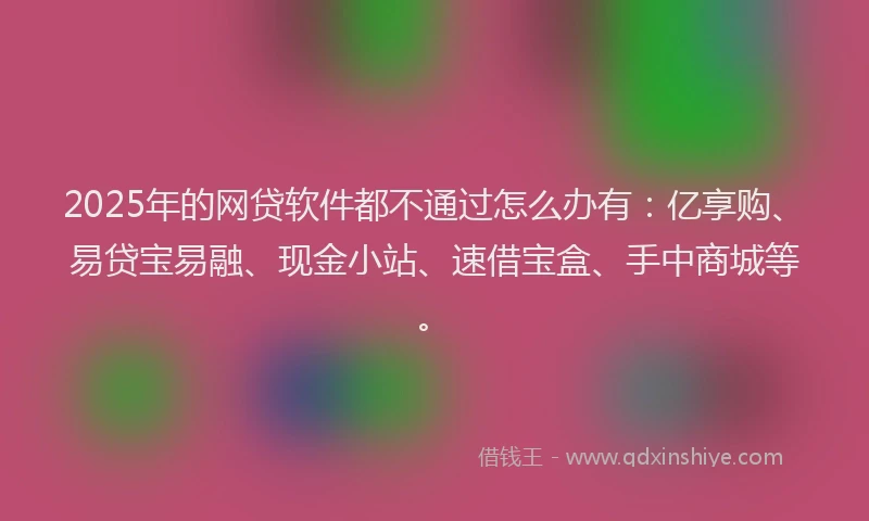 2025年的网贷软件都不通过怎么办有：亿享购、易贷宝易融、现金小站、速借宝盒、手中商城等。