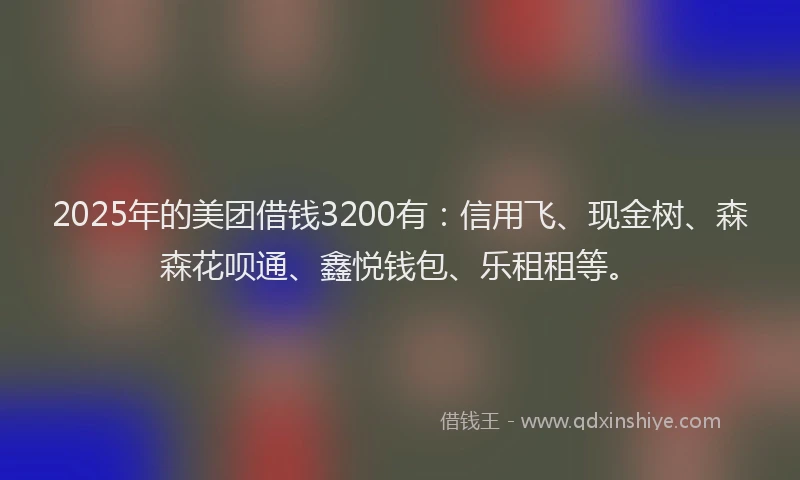 2025年的美团借钱3200有：信用飞、现金树、森森花呗通、鑫悦钱包、乐租租等。