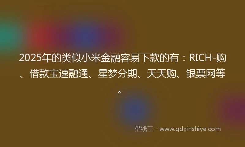 2025年的类似小米金融容易下款的有:RICH-购、借款宝速融通、星梦分期、天天购、银票网等。
