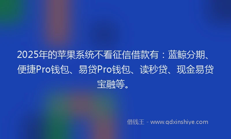 2025年的苹果系统不看征信借款有：蓝鲸分期、便捷Pro钱包、易贷Pro钱包、读秒贷、现金易贷宝融等。