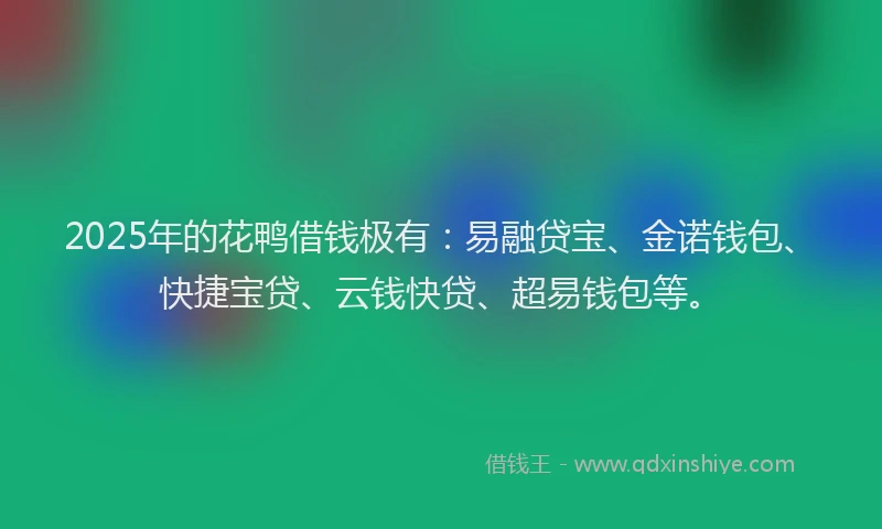 2025年的花鸭借钱极有：易融贷宝、金诺钱包、快捷宝贷、云钱快贷、超易钱包等。