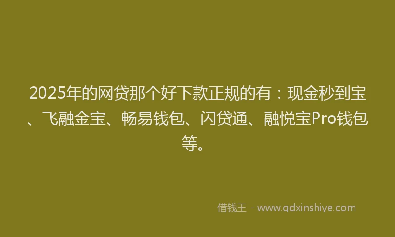 2025年的网贷那个好下款正规的有：现金秒到宝、飞融金宝、畅易钱包、闪贷通、融悦宝Pro钱包等。