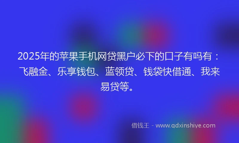 2025年的苹果手机网贷黑户必下的口子有吗有：飞融金、乐享钱包、蓝领贷、钱袋快借通、我来易贷等。