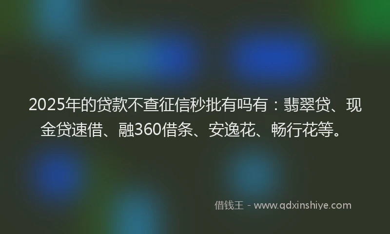 2025年的贷款不查征信秒批有吗有：翡翠贷、现金贷速借、融360借条、安逸花、畅行花等。