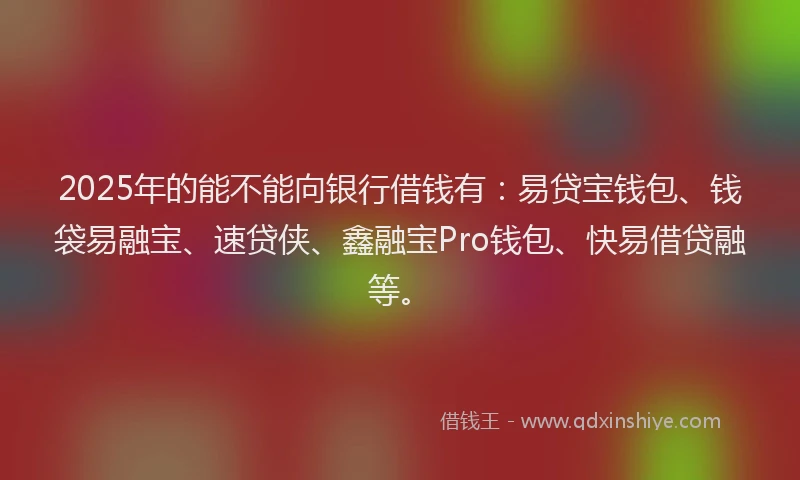 2025年的能不能向银行借钱有：易贷宝钱包、钱袋易融宝、速贷侠、鑫融宝Pro钱包、快易借贷融等。