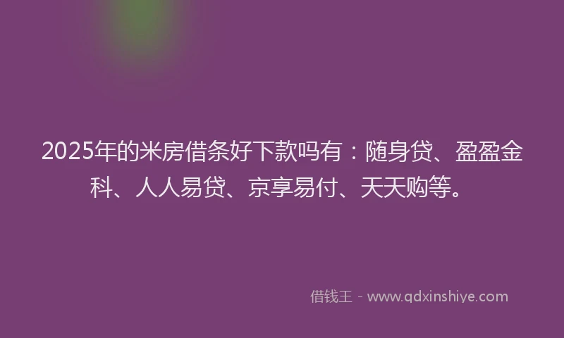 2025年的米房借条好下款吗有：随身贷、盈盈金科、人人易贷、京享易付、天天购等。