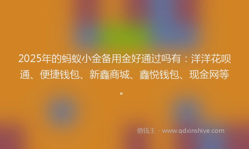 2025年的蚂蚁小金备用金好通过吗有：洋洋花呗通、便捷钱包、新鑫商城、鑫悦钱包、现金网等。
