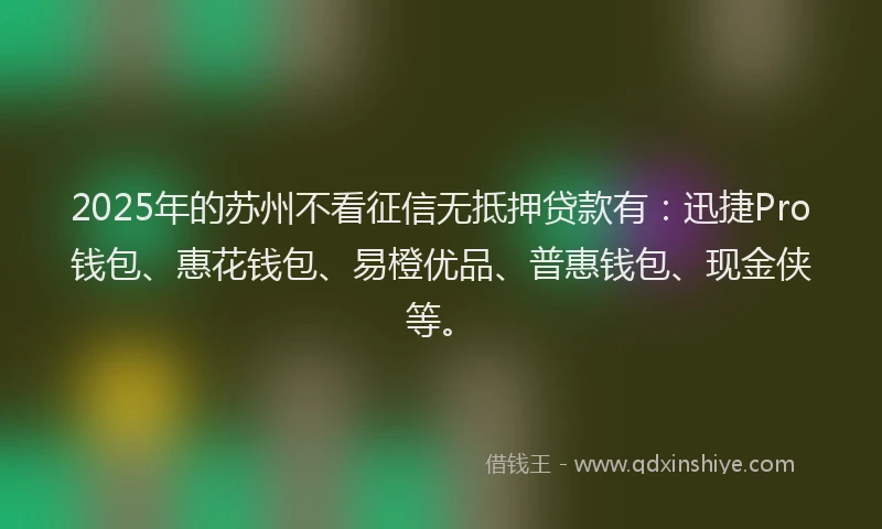 2025年的苏州不看征信无抵押贷款有：迅捷Pro钱包、惠花钱包、易橙优品、普惠钱包、现金侠等。