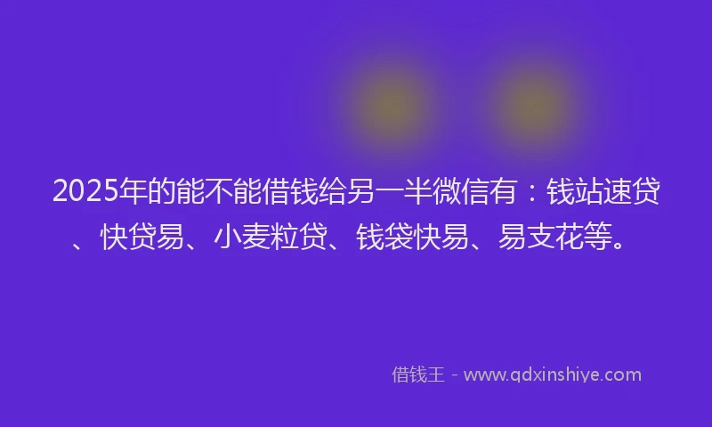 2025年的能不能借钱给另一半微信有：钱站速贷、快贷易、小麦粒贷、钱袋快易、易支花等。