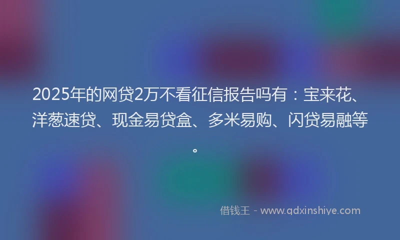 2025年的网贷2万不看征信报告吗有：宝来花、洋葱速贷、现金易贷盒、多米易购、闪贷易融等。
