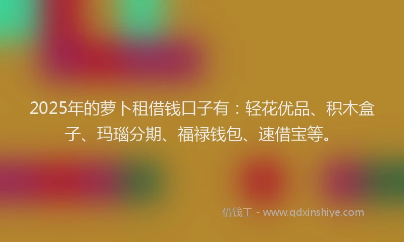 2025年的萝卜租借钱口子有：轻花优品、积木盒子、玛瑙分期、福禄钱包、速借宝等。